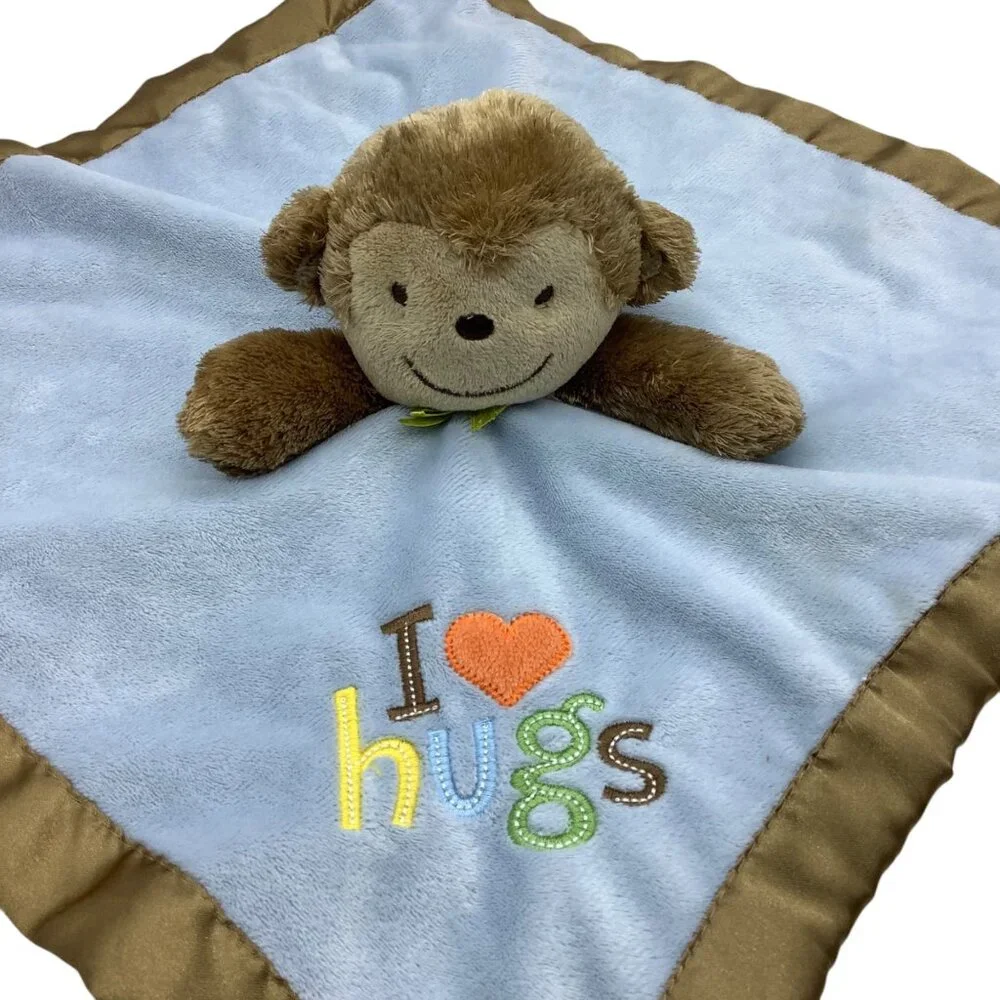Carters‎ Just One You Monkey I Love Hugs Lovey Plush Security Blanket Satin Trim